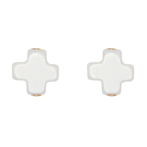 E Newton Signature Cross Stud-Off White