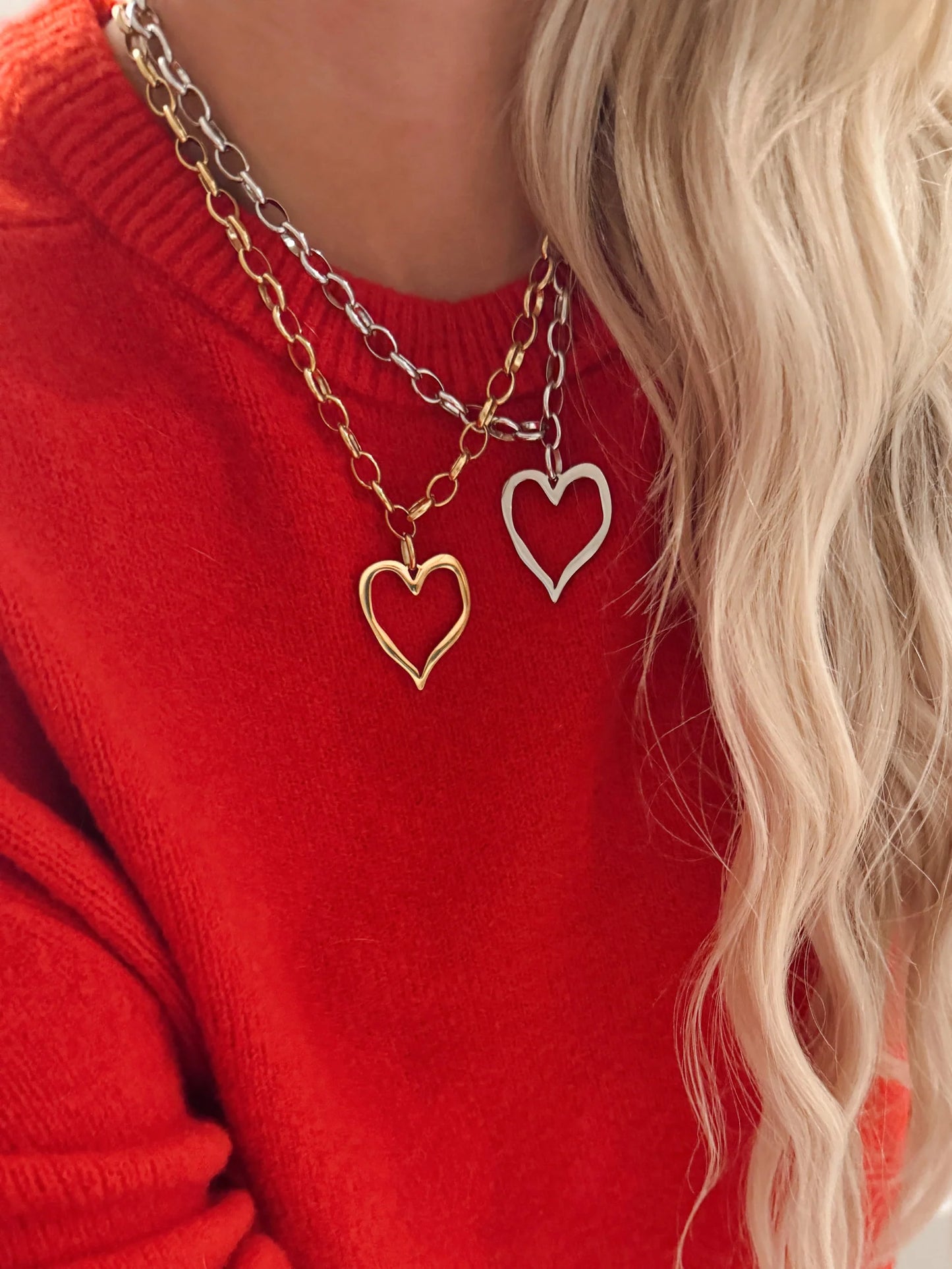Large Open Heart Necklace Gold