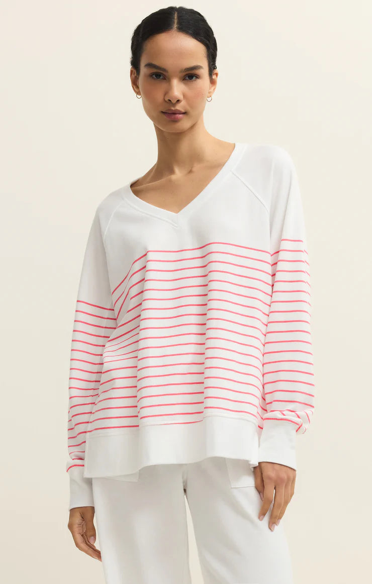 Z Supply Weekender Stripe V Neck White