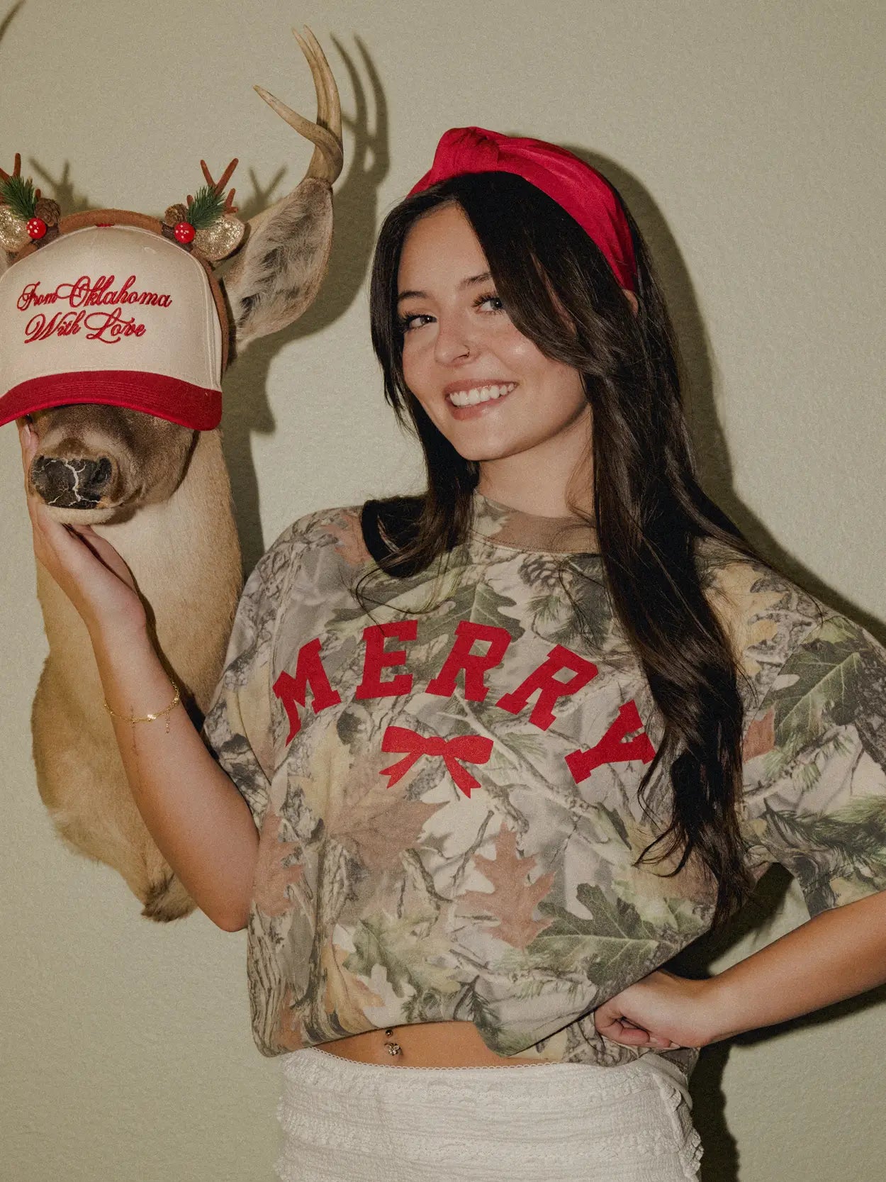 Merry Bow Holiday Christmas Camo Tee
