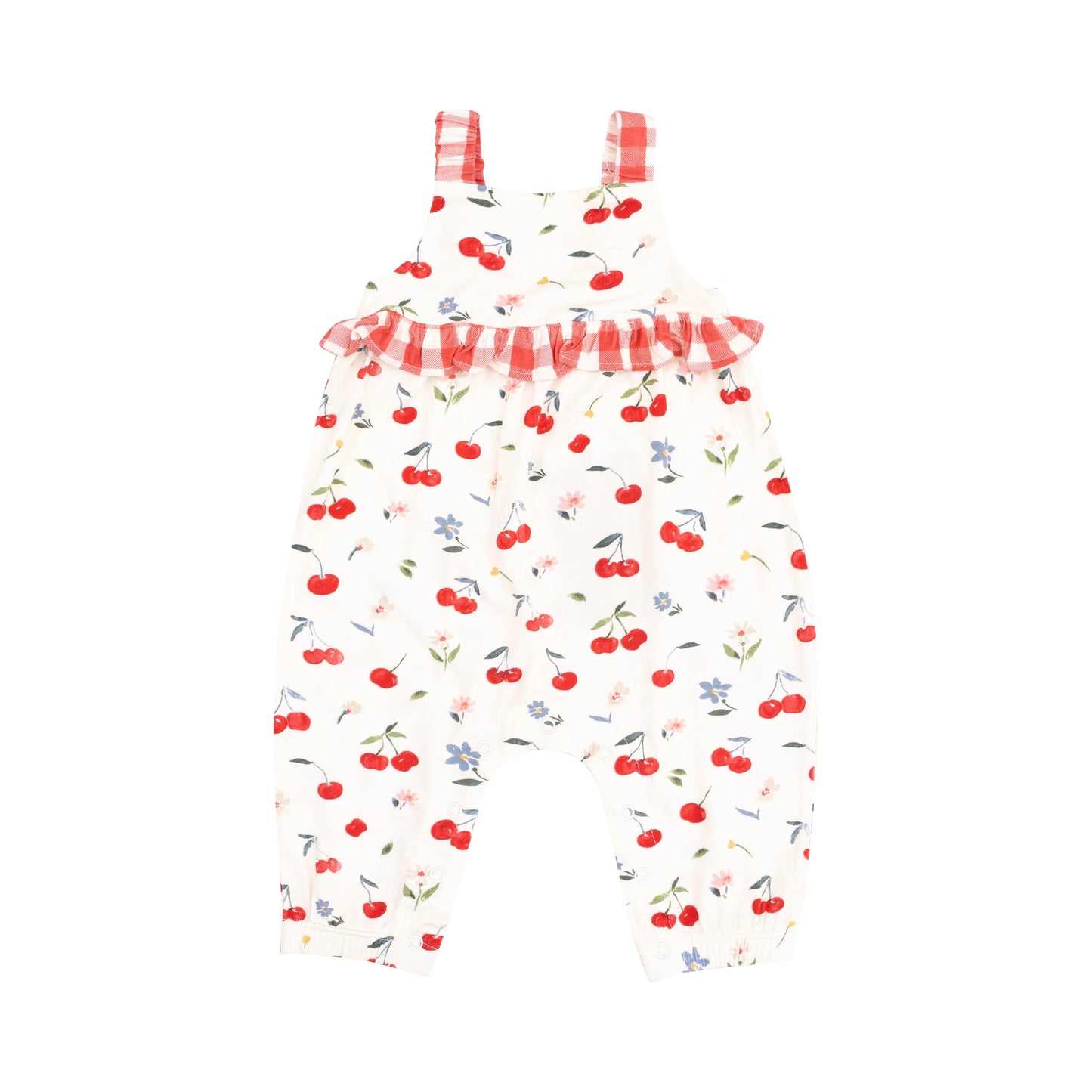 Angel Dear Watercolor Cherries + Gingham Ruffle Waist Romper