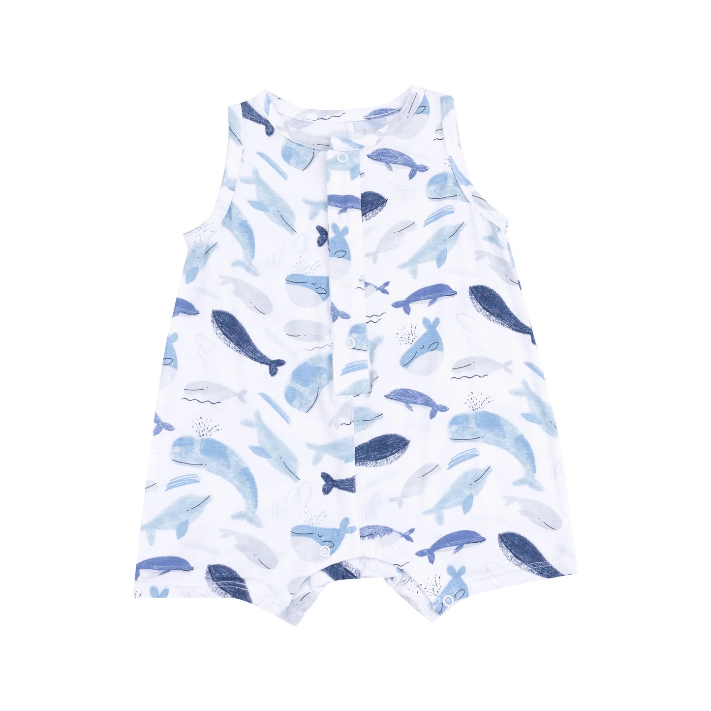 Angel Dear Watercolor Blue Whales Sleveless Shortie Romper