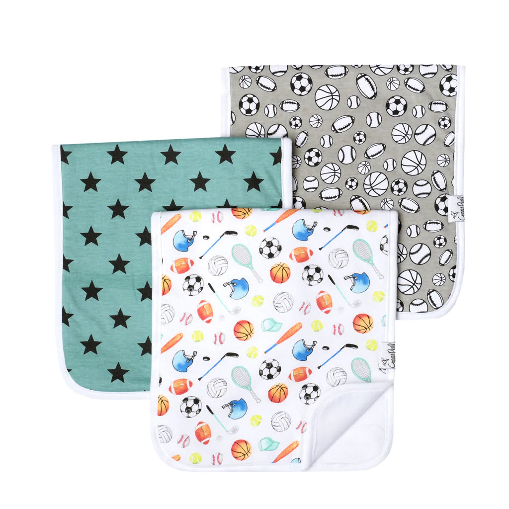 Copper Pearl Varsity Burp Cloths