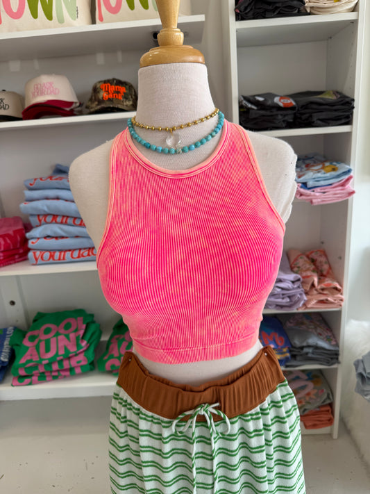 Tate Cropped Tank Top Neon Pink