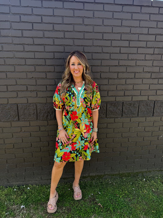 In The Garden Floral Dress Black