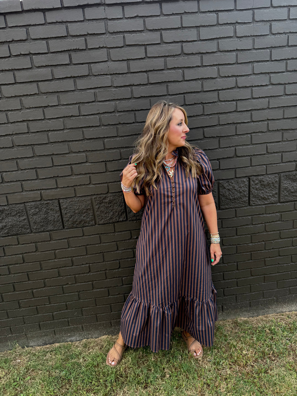Allie Stripe Caramel Midi