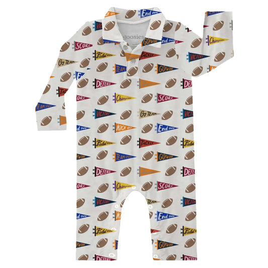 Goosies Varsity Football Flags Polo Romper