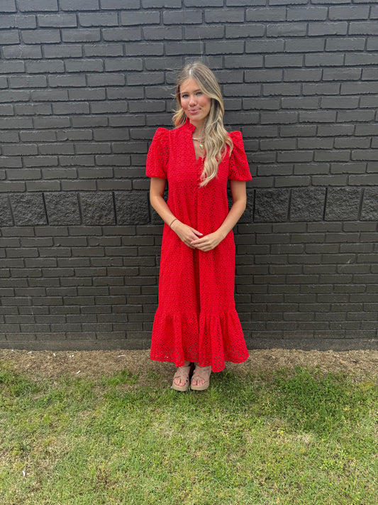 Eyelet Of My Eye Red Midi