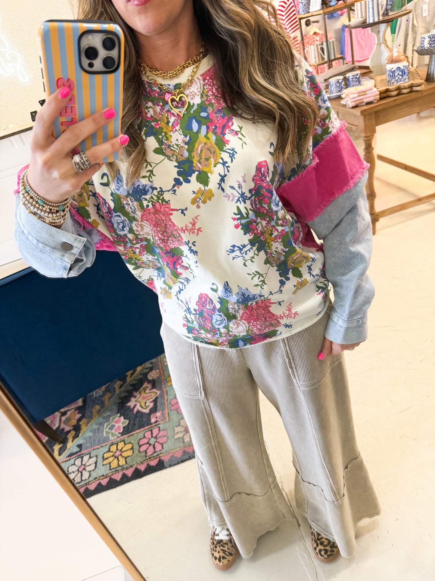 Ginny Floral and Denim Top