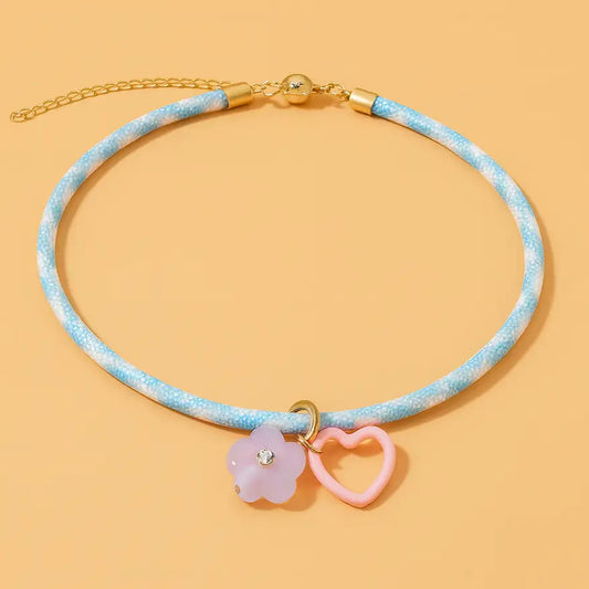 Blakely Cord Necklace Blue Flower+Heart