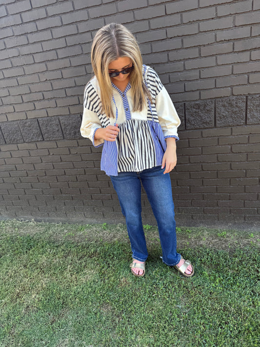 Mixed Stripe Blue Top