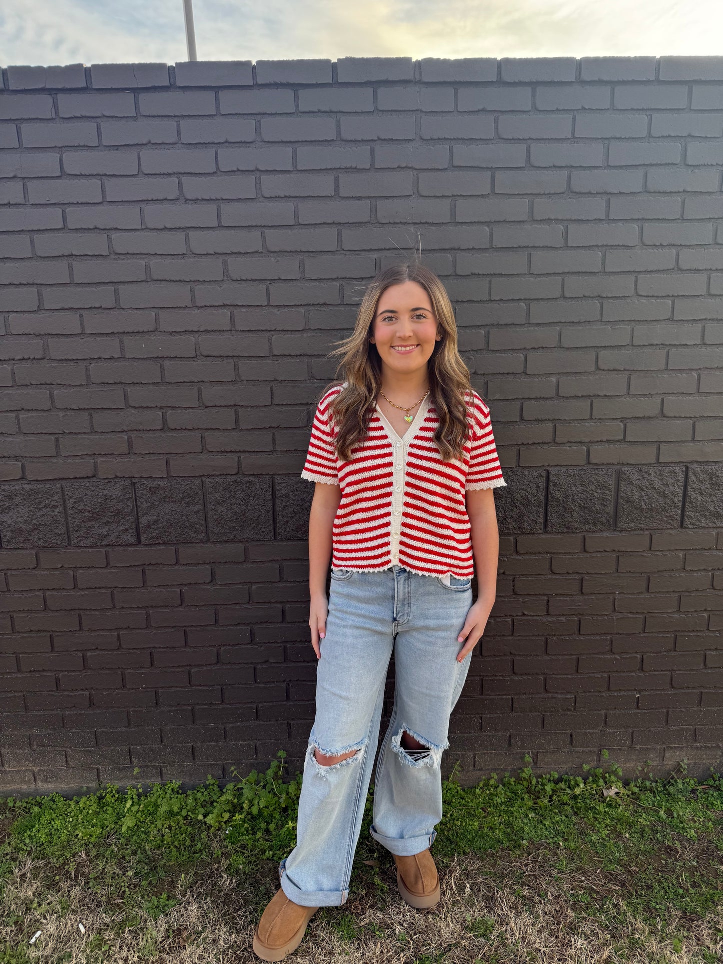 Natalie Stripe Red Sweater Top
