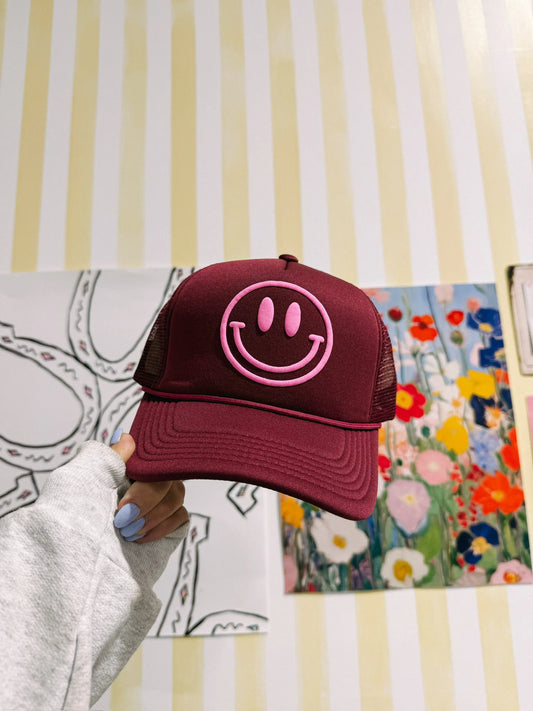 Puff Smiley Trucker Burgundy