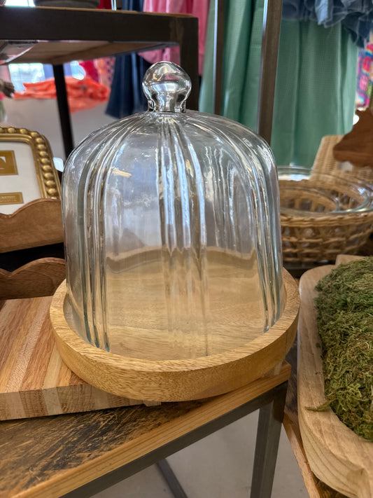 Glass Dome with Mango Wood Base