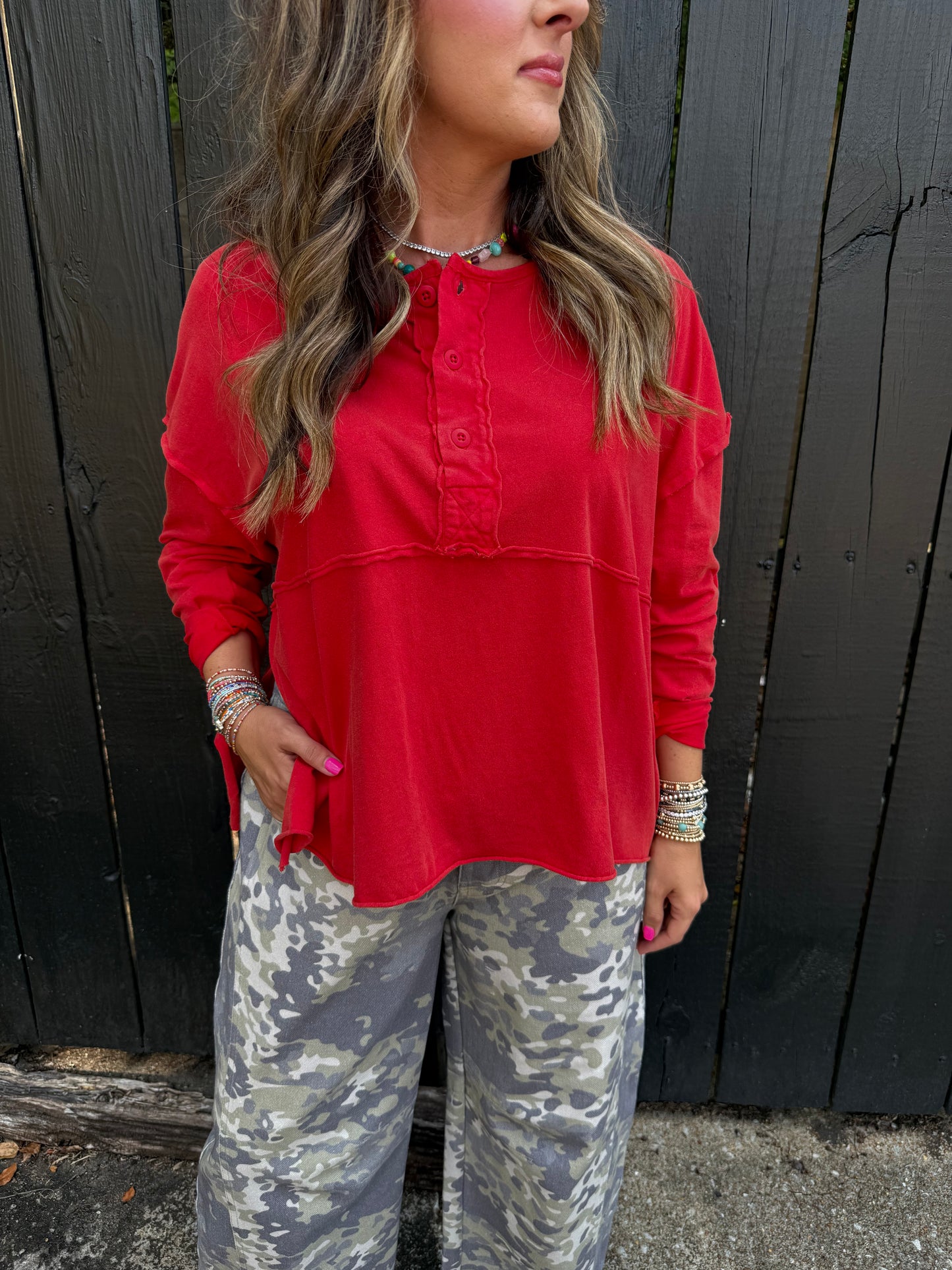 Henry Red Henley Top