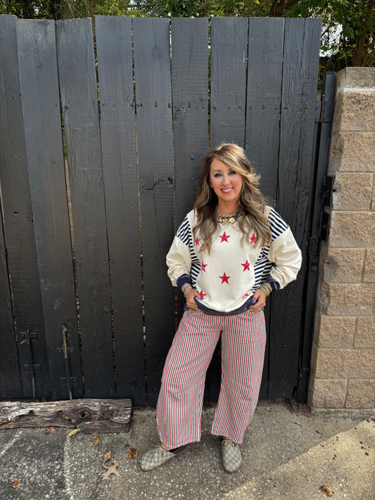Cate Red Stripe Barrel Pants