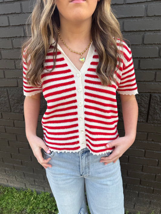 Natalie Stripe Red Sweater Top