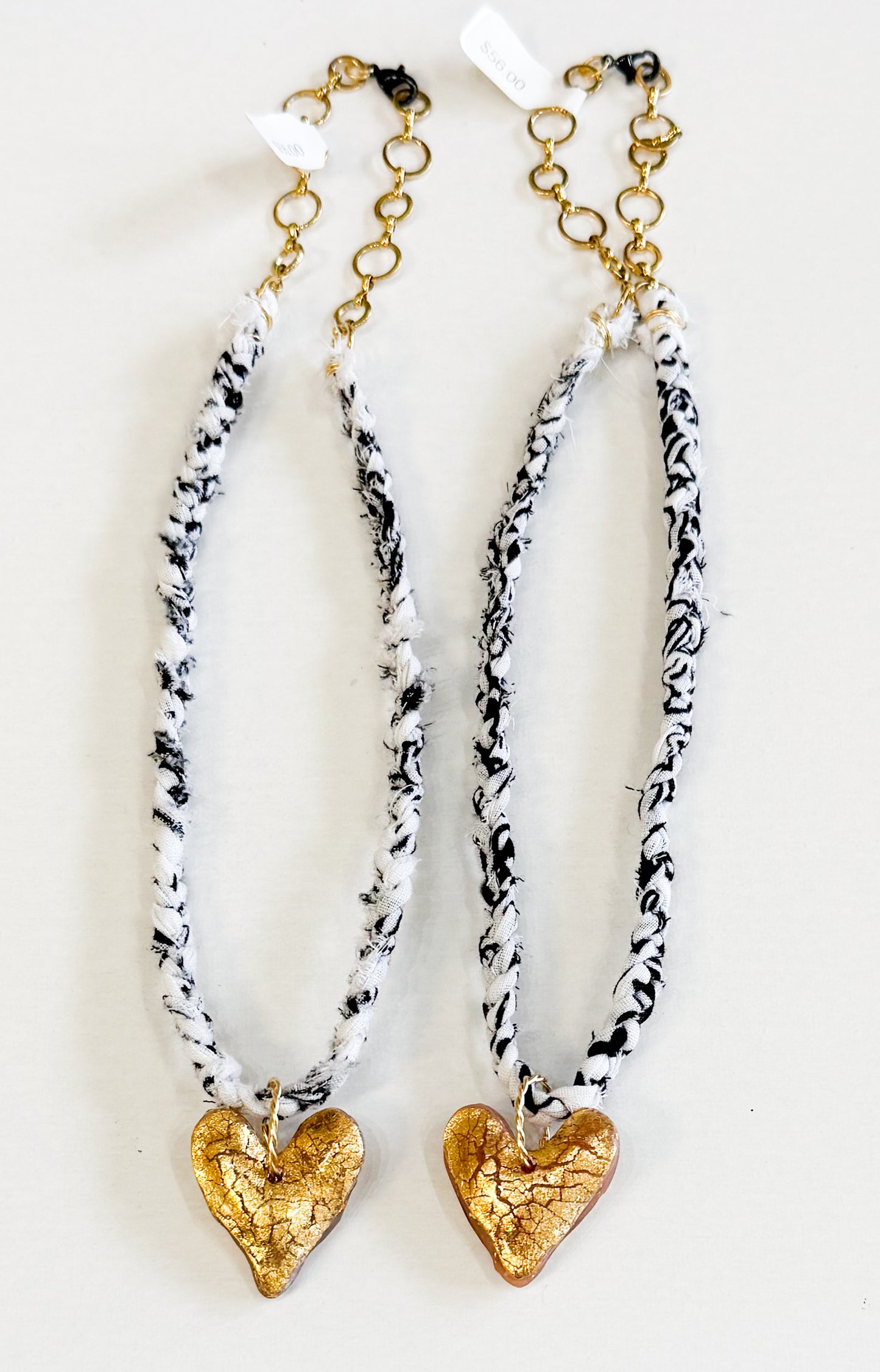 White Bandana with Gold Leaf Heart Necklace