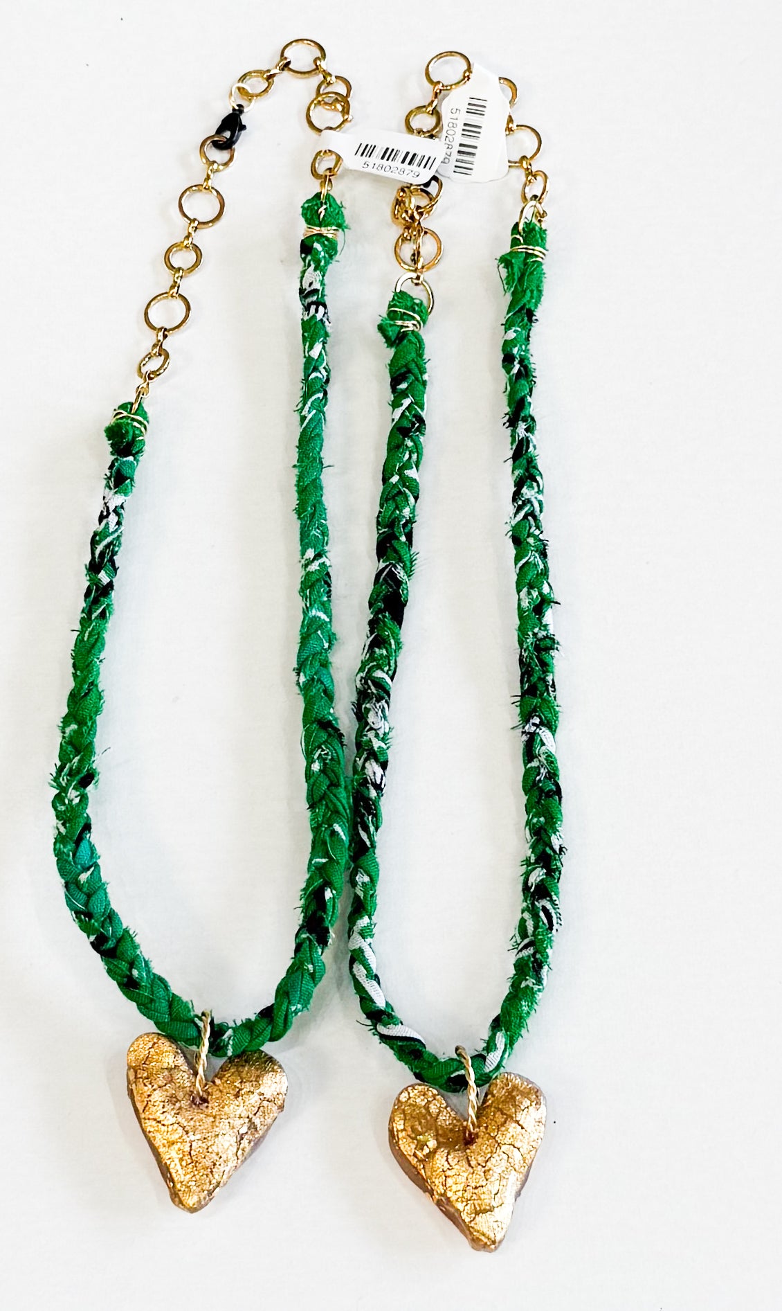 Green Bandana with Gold Leaf Heart Necklace