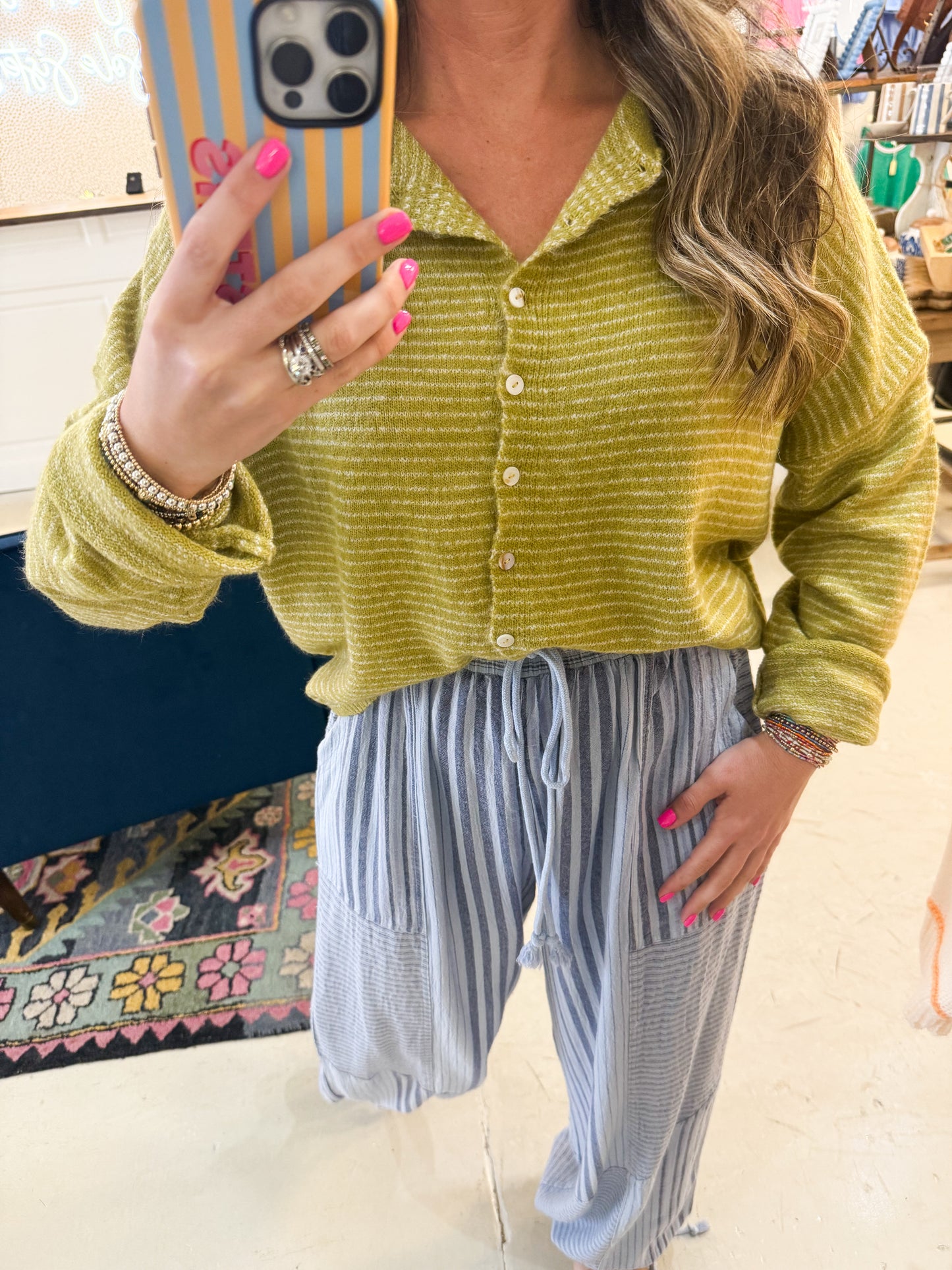 Piper Cardigan Chartreuse Stripe
