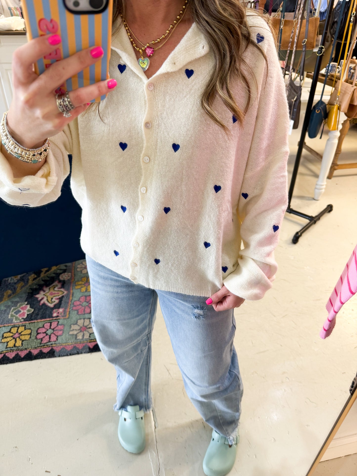 Heart Embroidery Piper Cardigan Ivory
