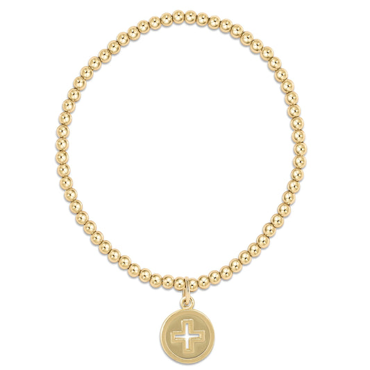 E Newton Classic Gold 3mm Bead Bracelet Signature Cross Gold Disc