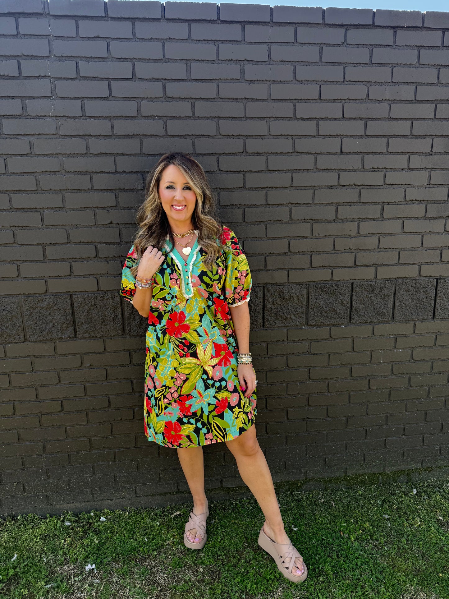 In The Garden Floral Dress Black