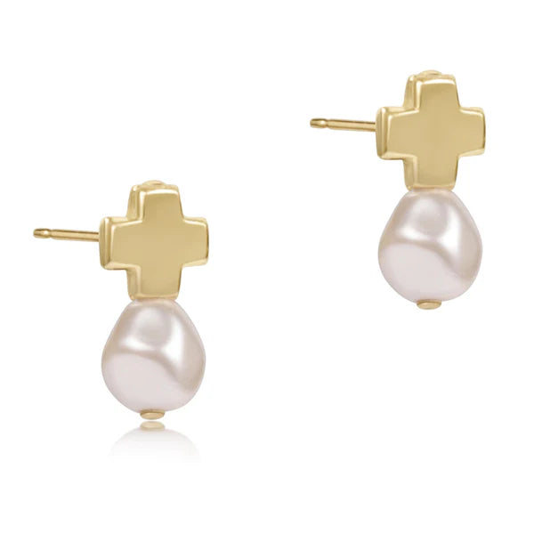 E Newton Signature Cross Gold Stud Pearl