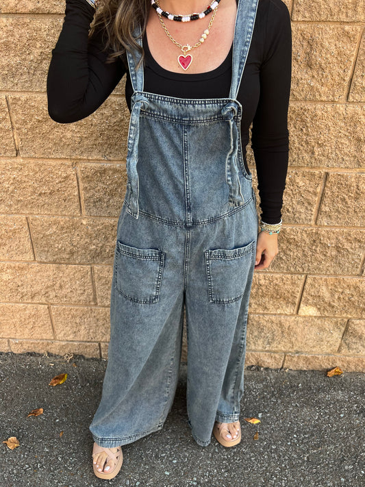 Cheery Washed Denim Jumpsuit