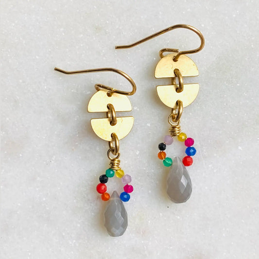 Double Half Moon & Stones Earrings