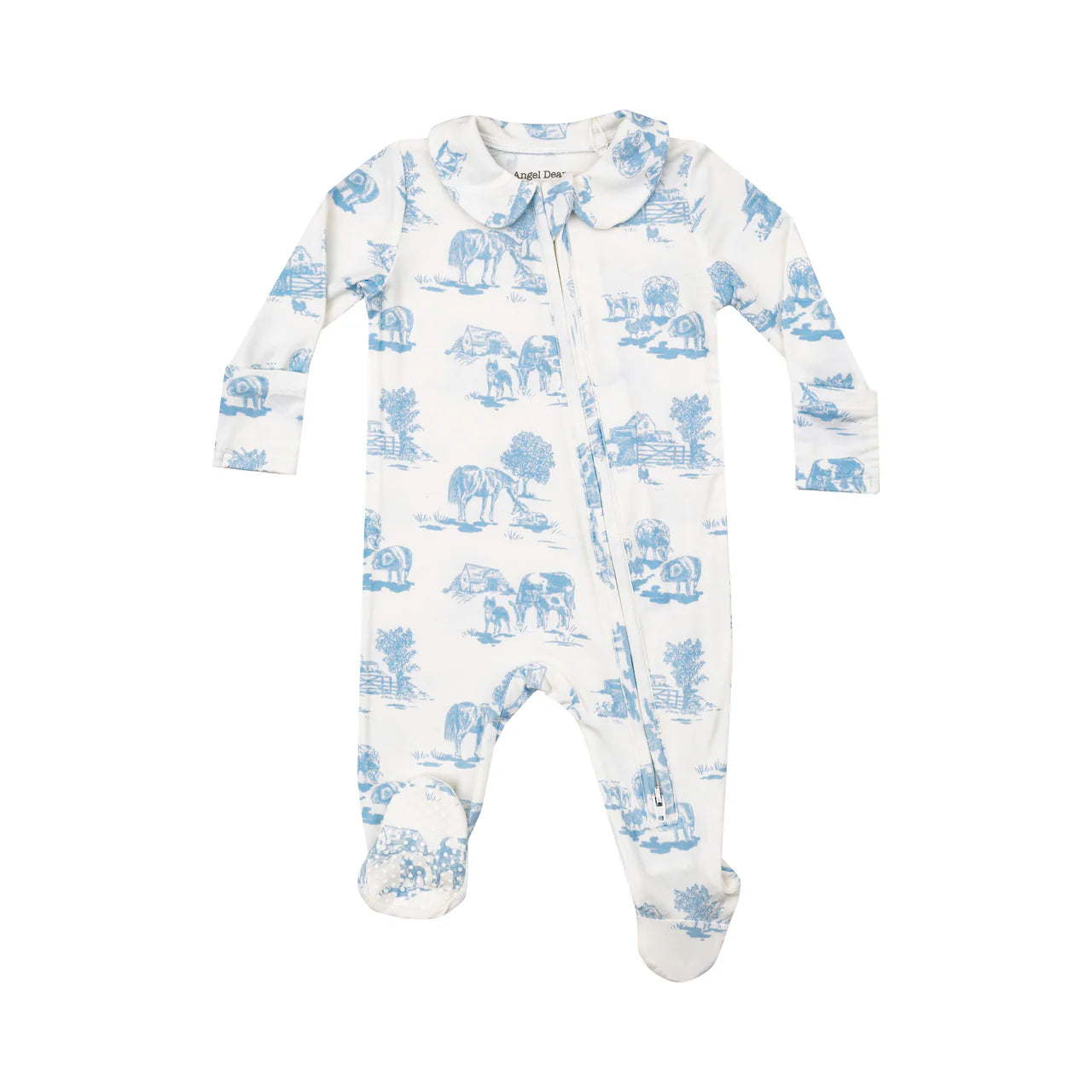 Angel Dear Farm Toile Blue Smocked Peter Pan Footie