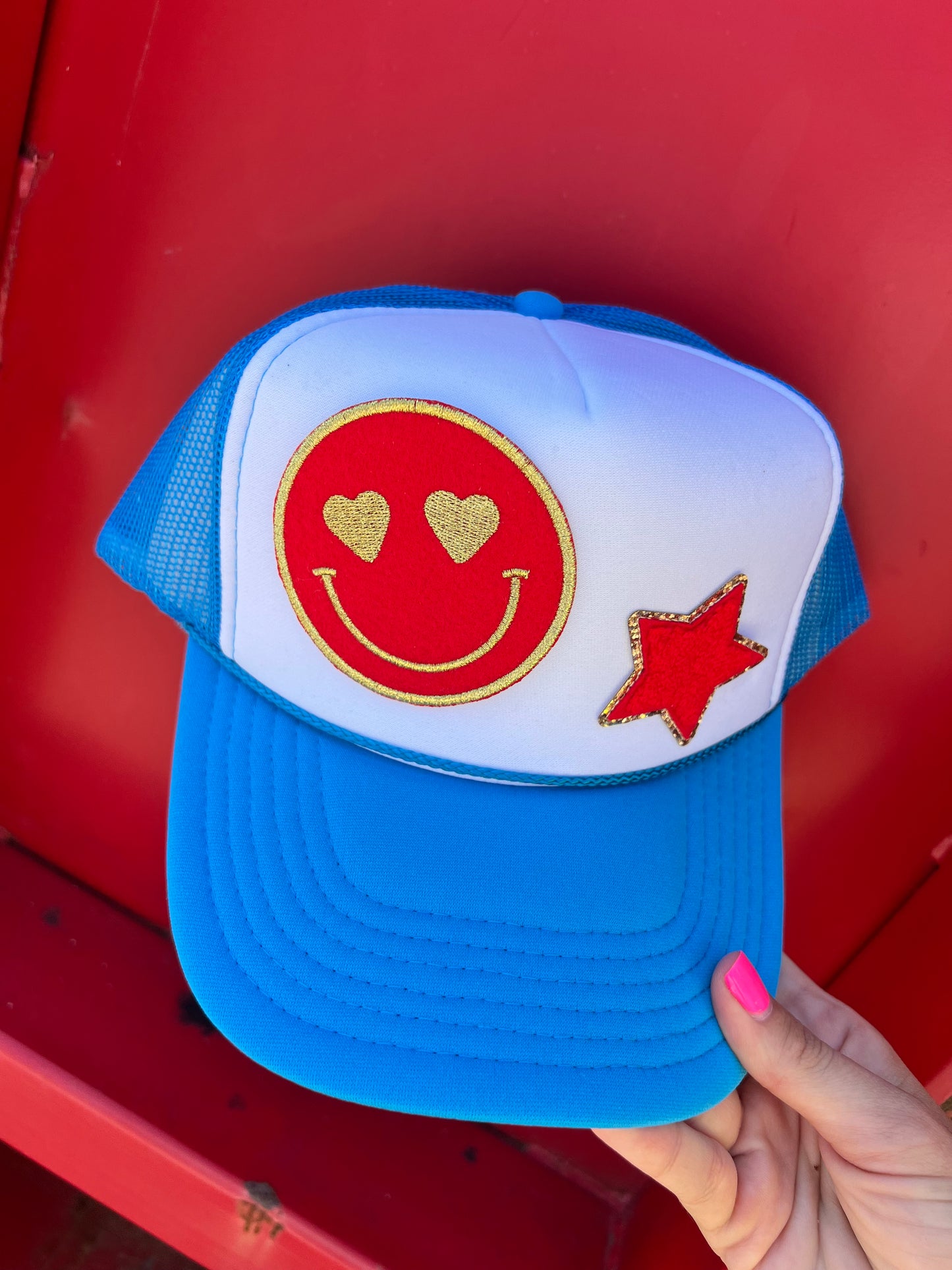 Blue w/ Red Smiley & Star Hat