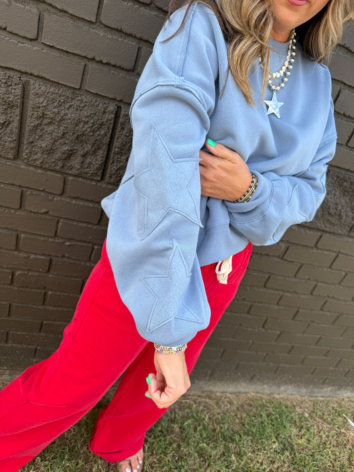 Star Patched Up Blue Sweatshirt