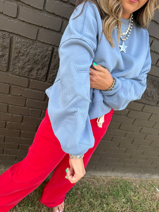 Star Patched Up Blue Sweatshirt