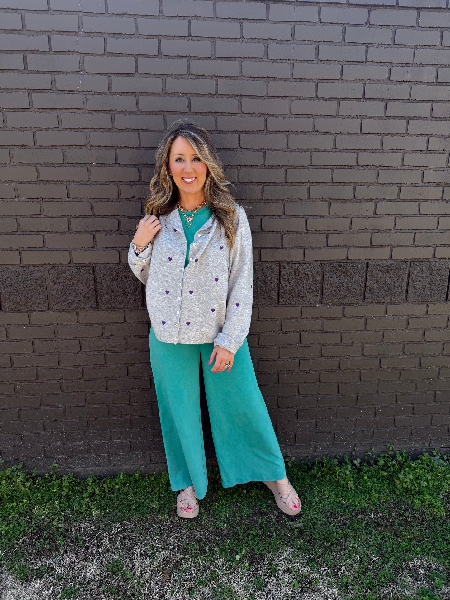 Heart Embroidery Piper Cardigan Grey