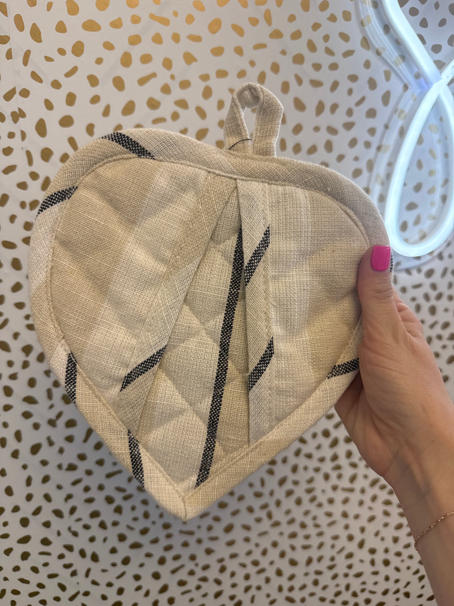 Cotton Quilted Heart Shaped Pot Holder w/ Stripes, 3 Styles