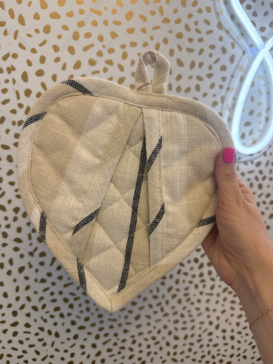 Cotton Quilted Heart Shaped Pot Holder w/ Stripes, 3 Styles