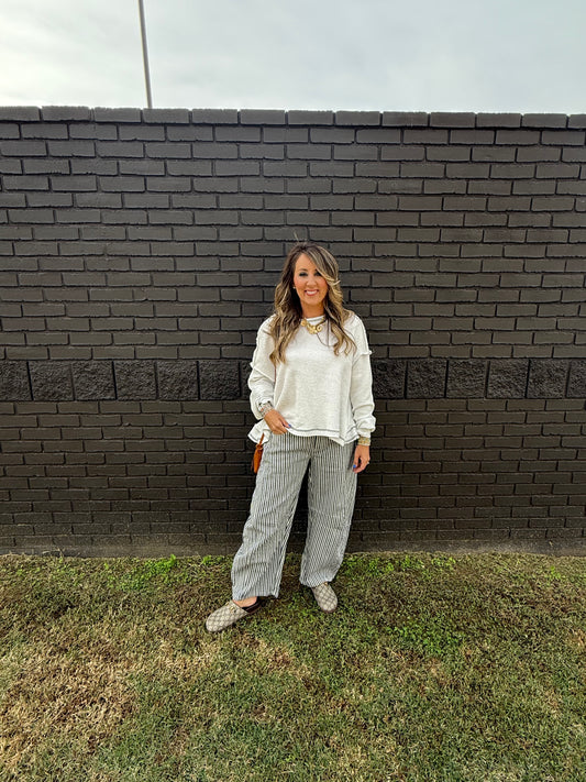 Cate Navy Stripe Barrel Pants