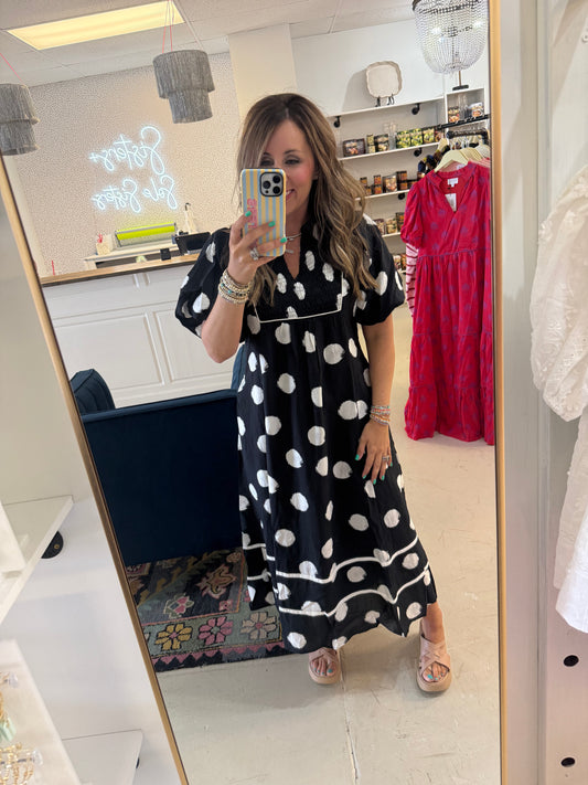 Mallie Polka Dot Black Dress