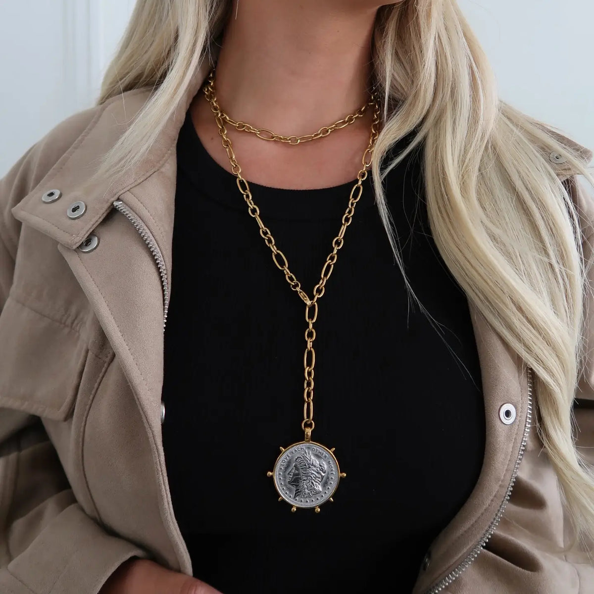 Two Toned Wrap Around Coin Necklace