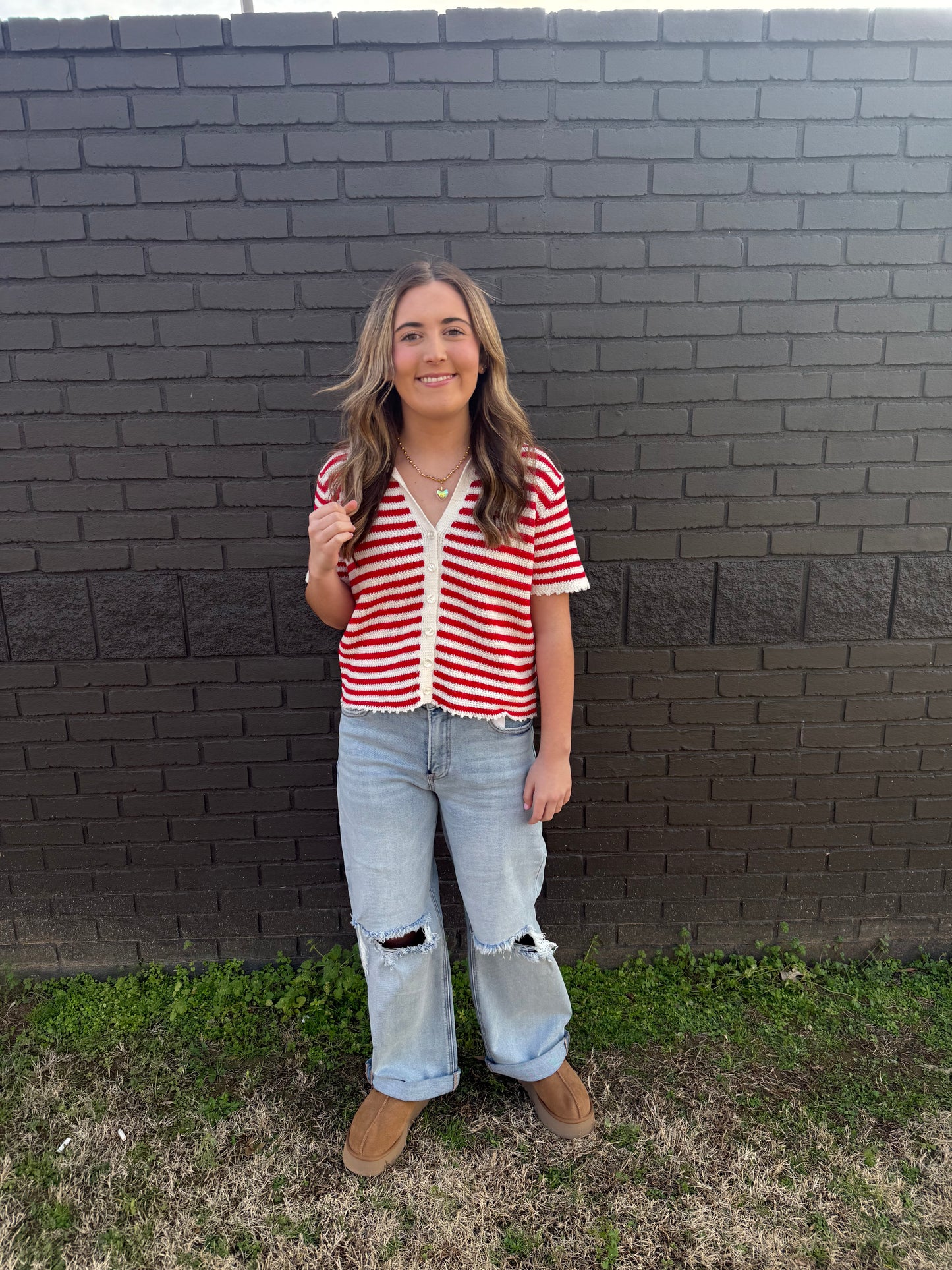 Natalie Stripe Red Sweater Top