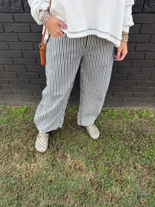 Cate Navy Stripe Barrel Pants