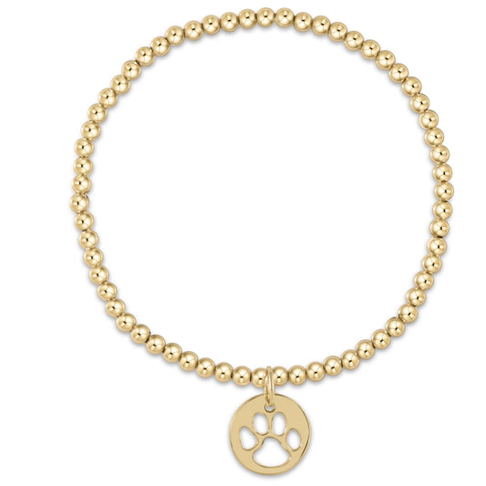 E Newton Classic Gold 3mm Bead Bracelet Paw Print Gold Disc