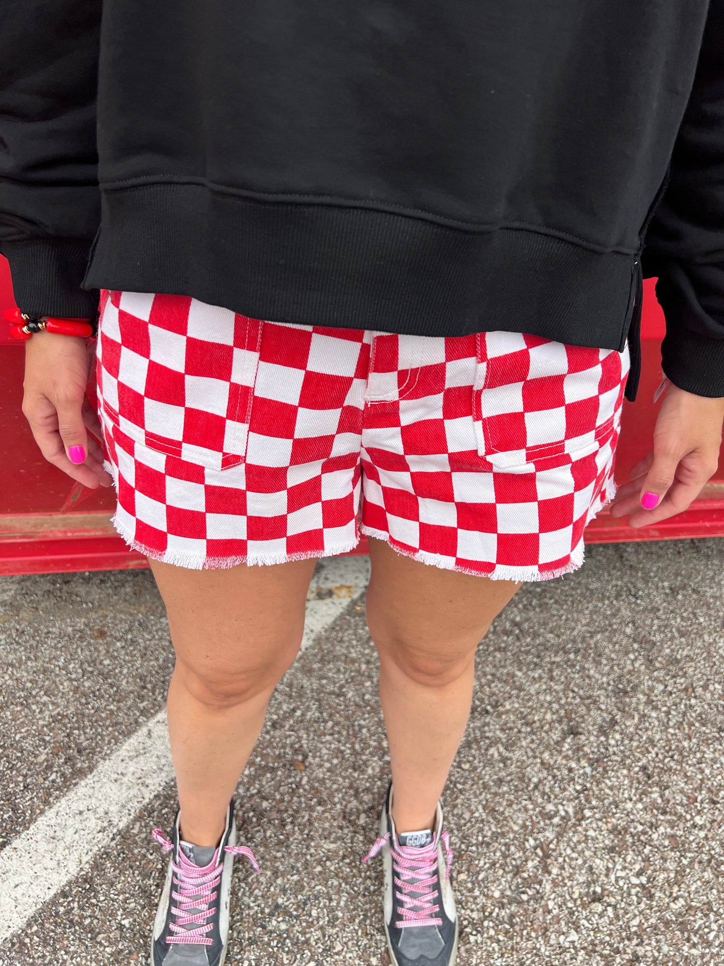 Checkered Dreams Red Shorts