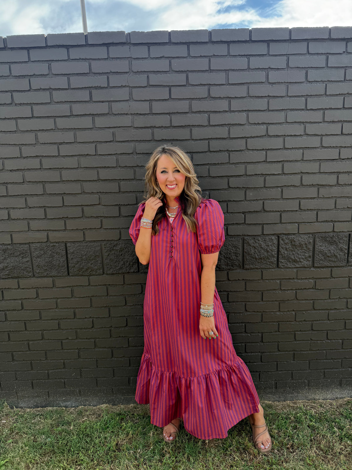 Allie Stripe Rust Midi