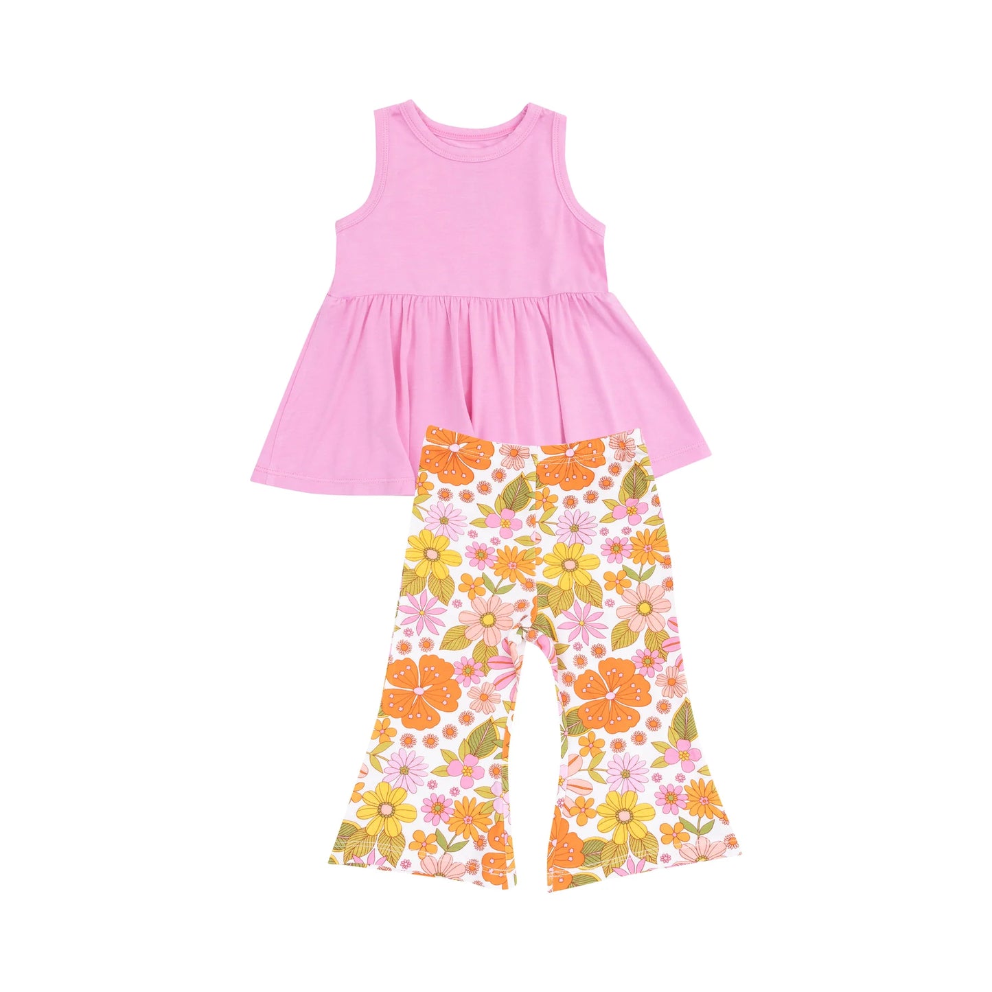 Angel Dear Boho Beachy Floral Tank Peplum Top + Baby Bells