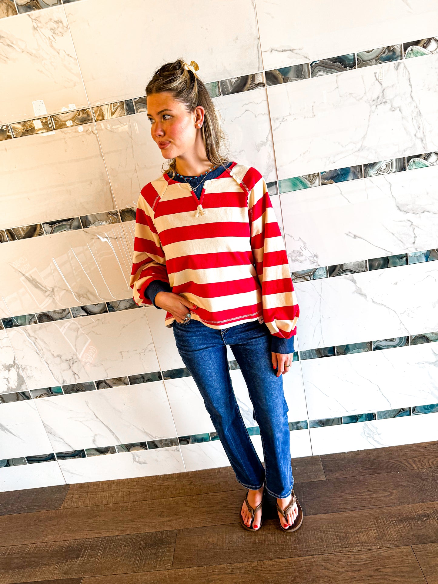 Playful Stripes Top Red