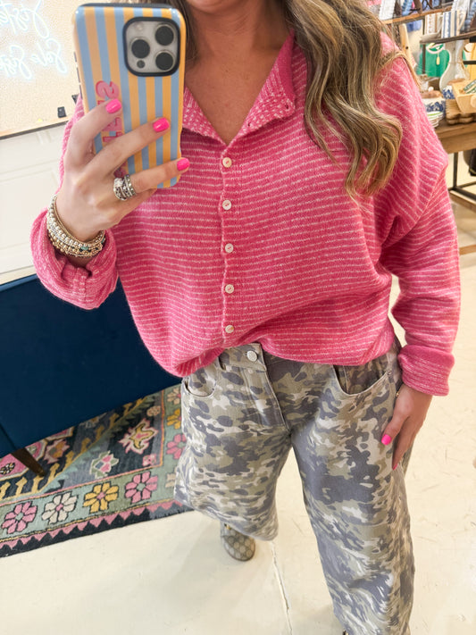 Piper Cardigan Hot Pink Stripe