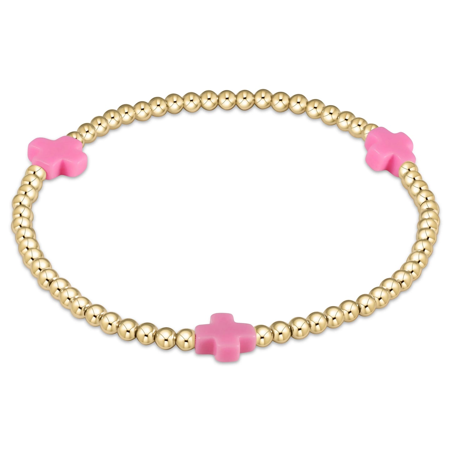 E Girl Signature Cross Gold 3mm Bracelet Bright Pink