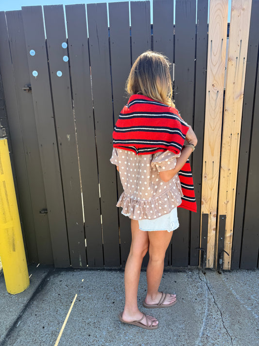 Rosy Red Stripe Cardigan